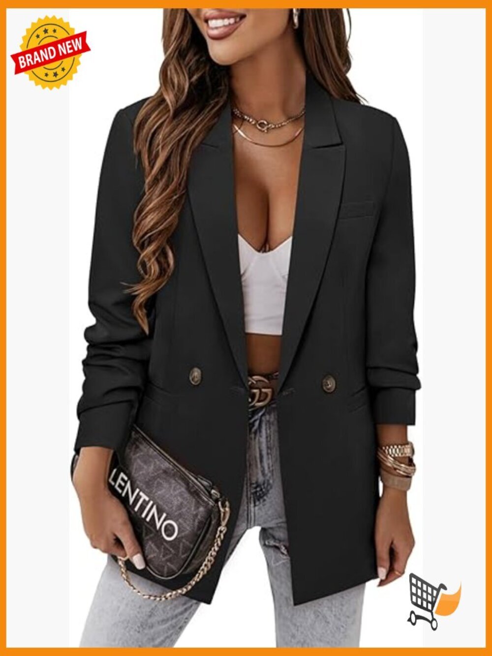 Business Casual Blazer Jacket with Notched Lapel & Pockets Lined Work Suit